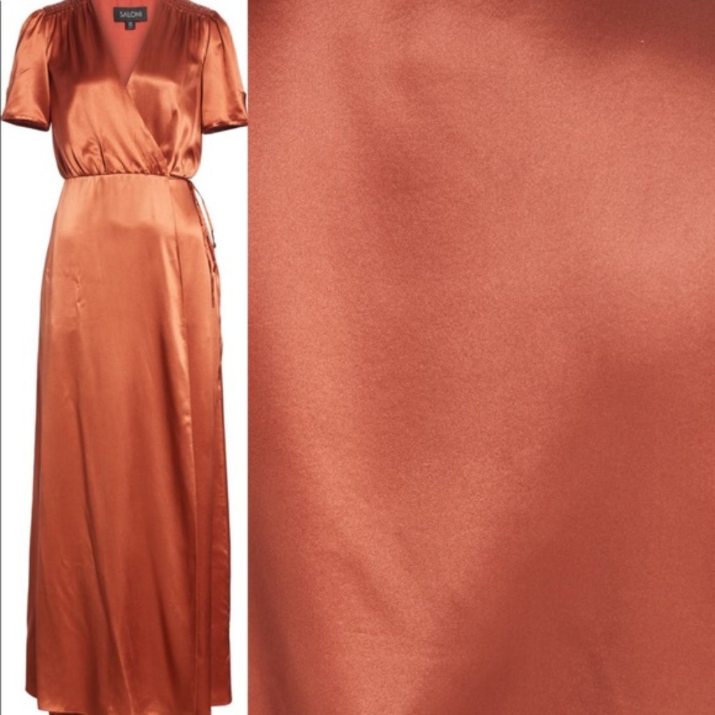 Nwt Saloni "Lea" Rust Silk Charmeuse Wrap Dress